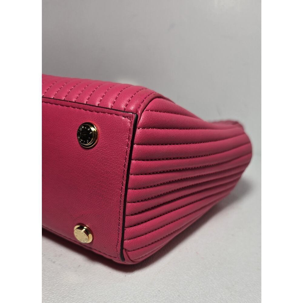 Henri Bendel No 7 Hot Pink Leather Tote Bag Quilted Vertical Chain East West - Picture 12 of 16